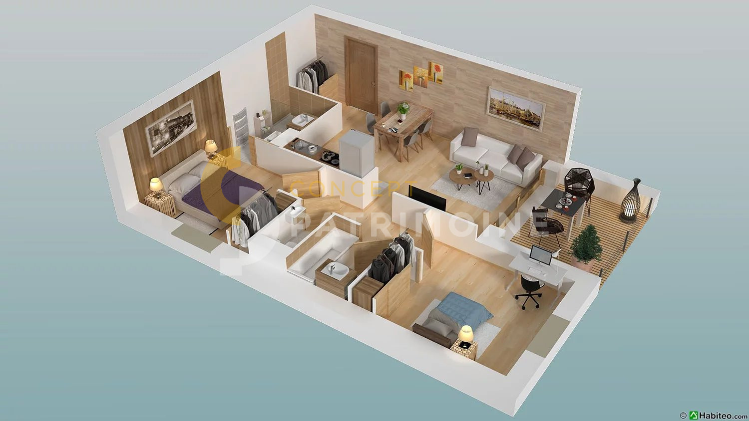 Appartement 3 pièces 62.2 m2 – 227 850 € – A vendre
